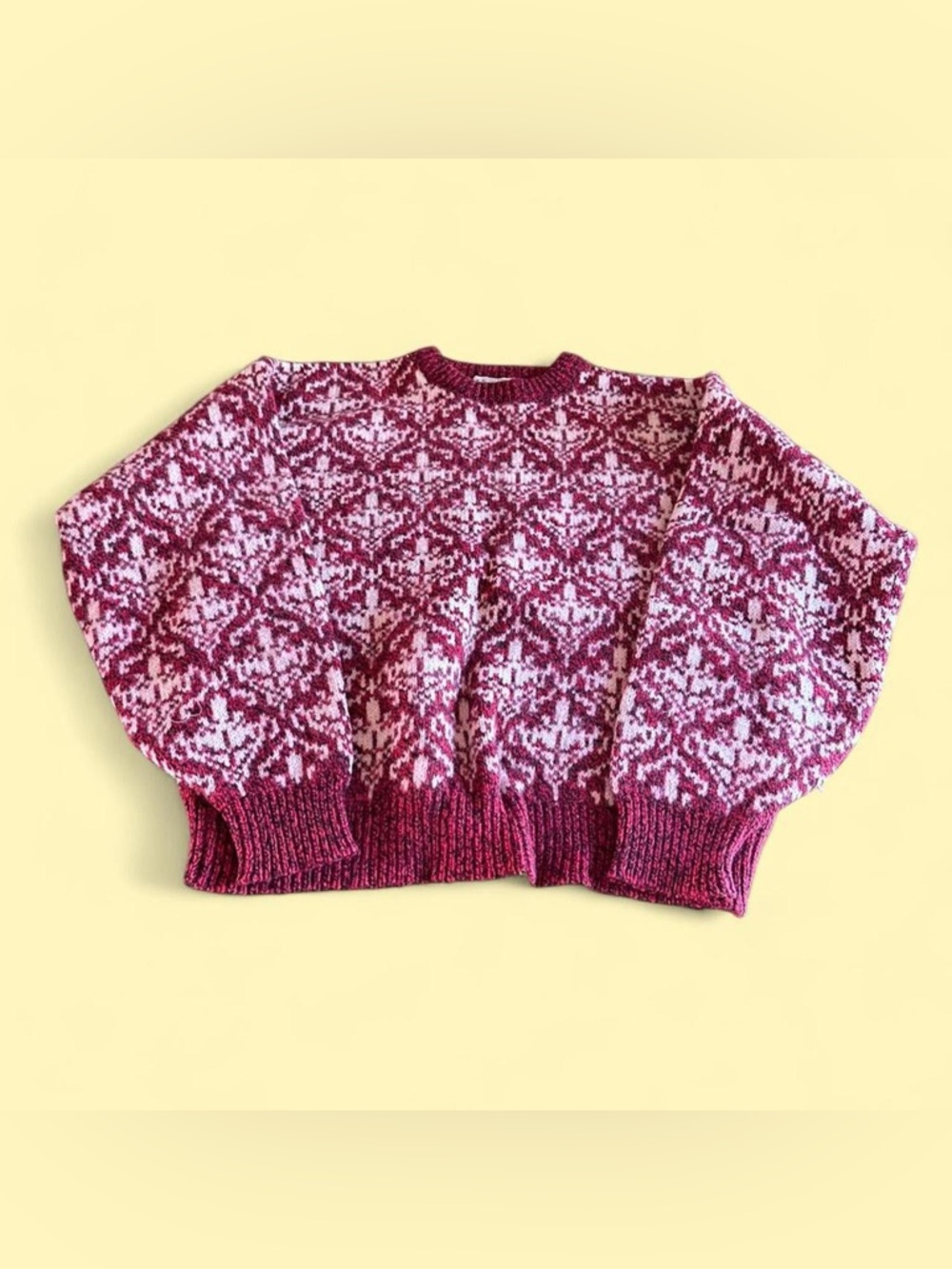 Vintage Wool Nordic Pattern Sweater Red White USA Women’s XL Cozy